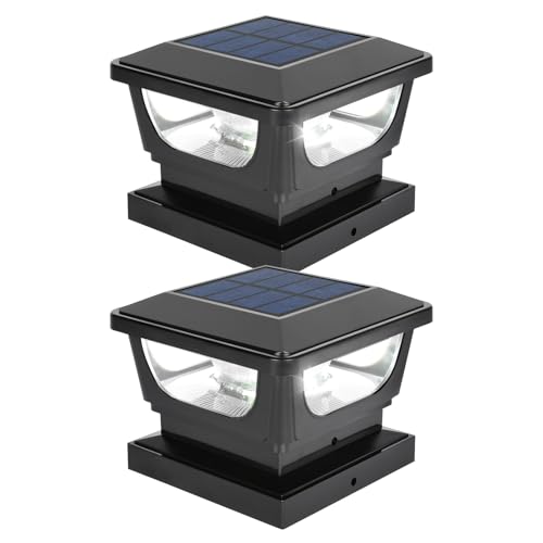 Sumaote 3x3 Solar Post Cap Lights, 120 Lumen 6500K Cool White, 2 Pack | Fence Post Solar Lights Fits 3x3 Metal & 4x4 Wood/Vinyl, IP65 Waterproof, Ideal For Garden, Yard, Porch, Deck Railing - size: 2 Pack