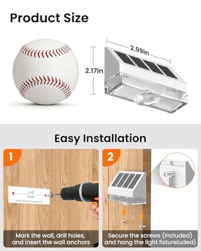 VOLISUN Solar Fence Lights 12 Pack, Vinyl Fence Lights Solar Powered with Warm White LED Spot Lens, Solar Deck Lights for Outside Wall, Deck, Patio, Yard, Rail, Garage, Pool - color: White, size: 12 Pack