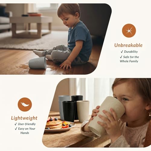 Homienly Premium Wheat Straw Cups Set of 6, Reusable 16oz Water Glasses Lightweight and Unbreakable Drinking Cups,Alternative Plastic Cup Dishwasher Safe Cups for Home and Outdoor - GreyStone - color: GreyStone, size: 16 Ounces