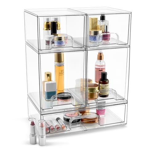 Sorbus Clear Stackable Storage Drawers (5 Pack, Complete Set) | Acrylic containers with pull-out bins keep cosmetics, brushes and daily items sorted on bathroom counters or in cabinets. - size: 5 Pack, Complete Set