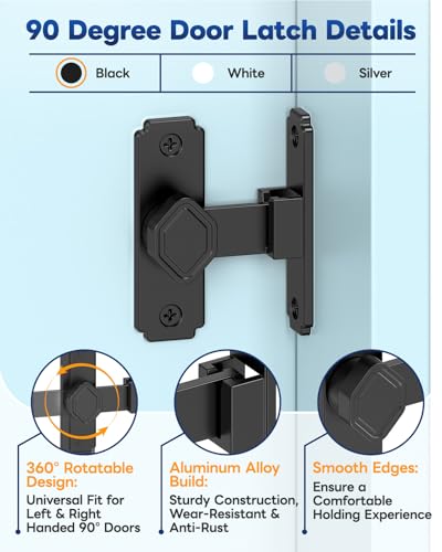 Pocket Door Lock, 90 Degree Latch, Barn Door Hardware Black 4PCS | Solid Aluminum Alloy, 3MM Spacer, 360° Rotation, Sliding Screen Door Lock, Cabinet, Bathroom, Garden Gate, Shed, Bedroom - color: Black-4 Pcs