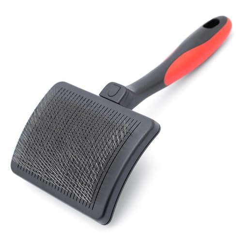 Jeffers Pet Self-Cleaning Slicker Brush for Dogs & Cats – Self Cleaning Button, Removes Tangles & Loose Hair, Non Slip Handle for Easy Grooming, Go To Gift for Pet Owners – Black, Red - Large - color: Self Cleaning Slicker, size: Large