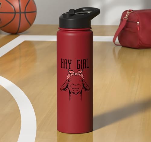 Hay Girl Goat Funny Farm Animal Girls Kids Toddler Women Stainless Steel Insulated Water Bottle - color: Red