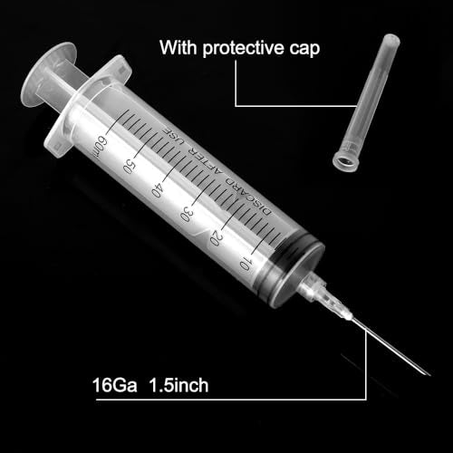 3 Pack 60ml Syringe with Needle 16G 1.5” and Cap, Luer Lock Syringes with Cap for Fluid Suction Injector, Drawing Oil, Fluid, Water, Lab - style: 60 ml