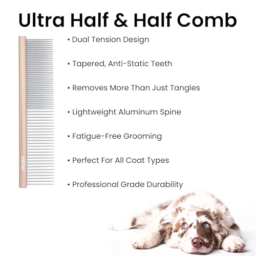Fresh Ultra Half & Half Metal Pet Comb, Oval Aluminum Handle, Metal Grooming Comb for Dogs, 7.5" - style: Ultra Half & Half