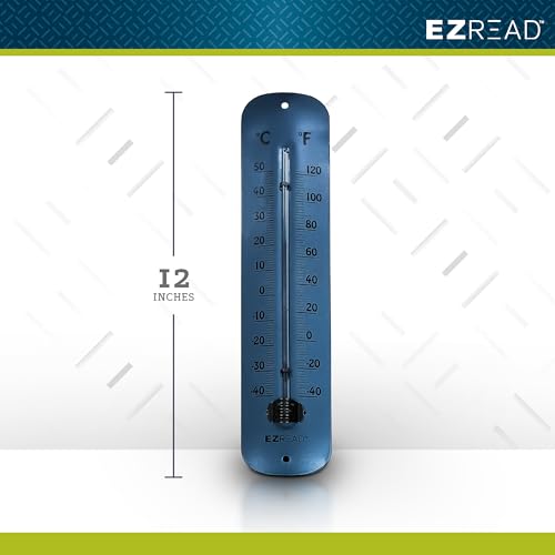 Headwind 12" Raindrop Blue Metal Thermometer – Durable Weather‑Resistant Indoor & Outdoor Wall‑Mount Temperature Gauge for Patio, Garden, Home, or Porch – Heavy‑Duty Metal Construction by EZ Read - color: Raindrop Blue
