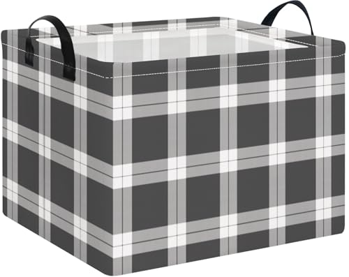 NTAOHAMPER Rectangular Storage Basket Empty,Storage Bin with Handles,Room Decor,Gift Basket,Book Box(Black Grey White Plaid) - color: Black Grey White Plaid