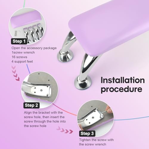 Arm Rest for Nails Tech with Table Mat for Salons and Home Manicures, Soft Microfiber Leather Nail Hand Rest for Relaxing Arms, Non-slip Height Hand Pillow Cushion Nail Salon Manicure (Purple)