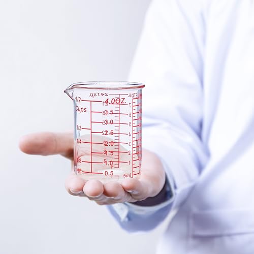 Ackers BORO3.3 4 oz/120 ml Glass Measuring Cup with V-Shaped Spout, 1 Count | 3.3 borosilicate glass with a wide opening and five printed measurement units for small-batch cooking, baking and drink prep - size: 120 ML (4 Oz)-SINGLE