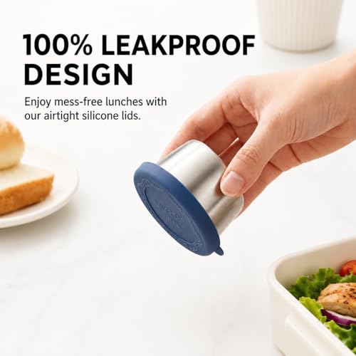 6pcs 2.4oz Stainless Steel Condiment Cups with Leak-Proof Lids - Perfect for salads, dips, and sauces. Portable design ideal for picnics, travel, and meal prep. Reusable & easy to clean - size: 2.4ounce