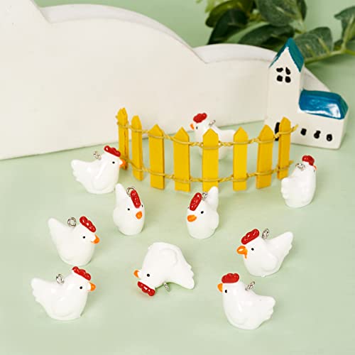 Beadthoven 40pcs Mini Chicken Hen Resin Charm Pendants Cute 3D Mini Farm Animal Dangle Charm Beads for DIY Jewelry Making Earring Necklace Keychains Making Accessories - color: Chicken