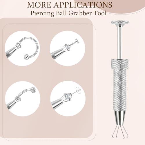 2Pcs Piercing Ball Grabber Tool for Changing Jewelry, Stianless Steel Flat Back Earring Applicator Internally Threaded Push Pin Piercing Grabber Tool - color: Silver-B-2pcs