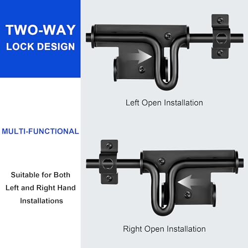 Slide Bolt Gate Latch, 2 Pack Heavy Duty Slide Latches | Thickened Steel, Black Powder Coated; Padlock Hole for Extra Security; for Wood Fence, Barn, Shed, Garden Gates - size: 2 Pack