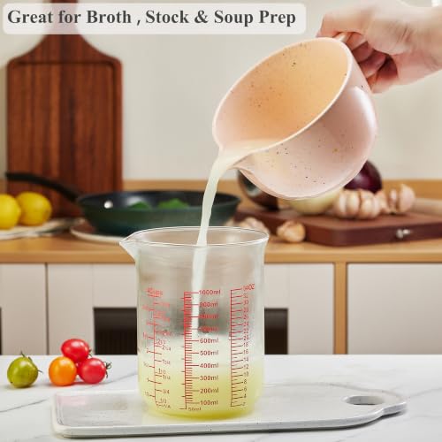Ackers BORO3.3 Borosilicate Glass Measuring Cup with V-Spout, 1000 ml | Red printed ml, fl oz and cup scales with a wide opening for cooking, baking, mixing and liquid transfer - size: 4Cup,1000ML