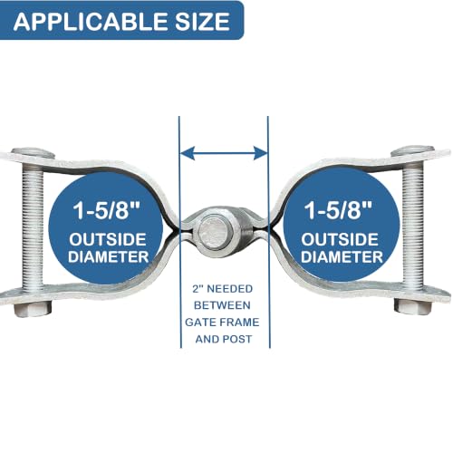 2 Pack 1-5/8" x 1-5/8" Chain Link Fence Gate Hinge Kit, Galvanized Steel Gate Hinges, Heavy Duty with 2 PCS Frame Hinge and 2 PCS Post Hinge, Bolts & Nuts Included - size: 1-5/8" x 1-5/8"