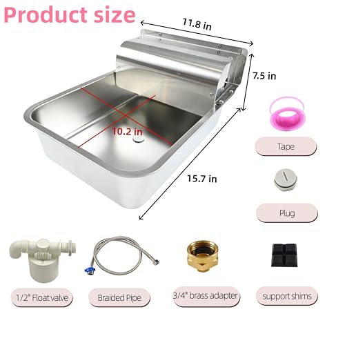 Automatic Dog Water Dispenser,Wide Mouth Design,Water Level Control | 11L Stainless Steel Outdoor Dog Water Bowl,with Float Valve Auto Refill for Dogs, Alpacas & Livestock,with 3/4" Brass Adapter - size: Large - Fixed Water Level