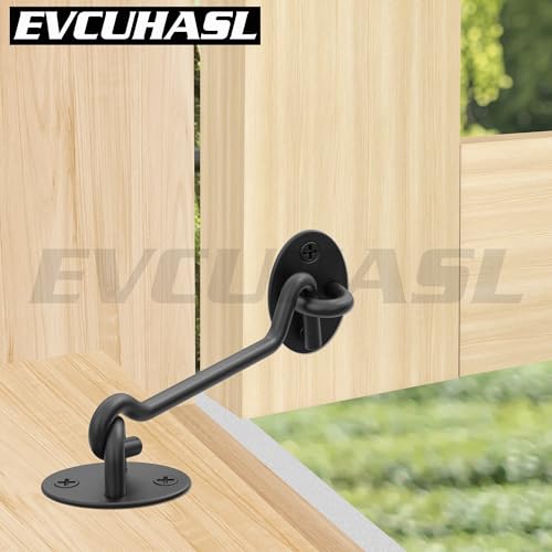 4 Inch Privacy Hook and Eye Latch, Black Iron Barn Door Lock Cabin Hooks, Eye Hook Latch for Gate Shutters Window Slide Barn Shed Cabinet, Sliding Door Lock Eye for Indoor Outdoor, 1 Pack - size: 4 Inch