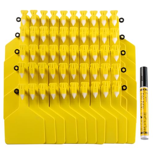 Blank One-Piece Cattle Ear Tags 50Pcs Large Size TPU Z Tags Ear Tags&Marker Pen for Livestock Identification Suitable for Cow,Sheep,Goat,Pig (Yellow) - color: Yellow-b