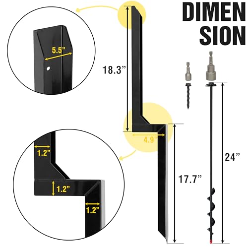 LADECH Heavy Duty Steel Fence Post Repair Stakes with Ground Anchor Screw in, Fix Anchors Ground Spike for Fence Posts, Repair Tilted/Broken Wood Posts (Black - 4 Pcs)