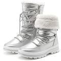 HEAWISH Women’s Winter Snow Boot Fur Lined Mid Calf Warm Boots - color: Silver, size: 7.5