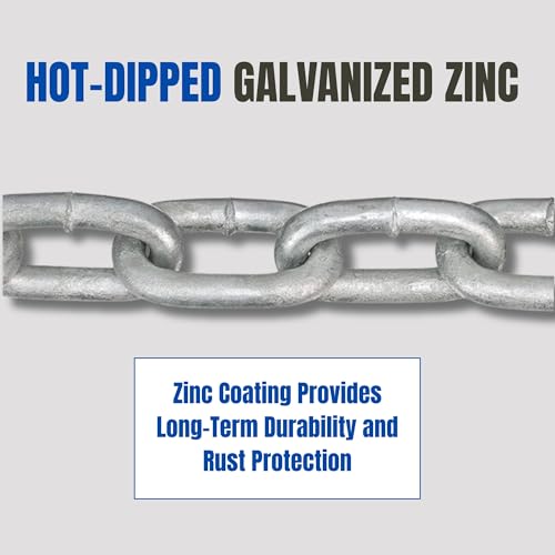 7/32" x 36" Trailer Safety Chain – Hot Dipped Galvanized Steel with Safety Hooks – 7000 lb Load Rated – Corrosion Resistant for Utility and Small Boat Trailers