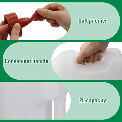 Calf Bottle with Hand Grip Handle and a Replacement Nipple, 2 Quart Calf Milk Feeder Nursing Feeding Bottle, Red, Natural Rubber Nipples - size: 32 Count (Pack of 2)