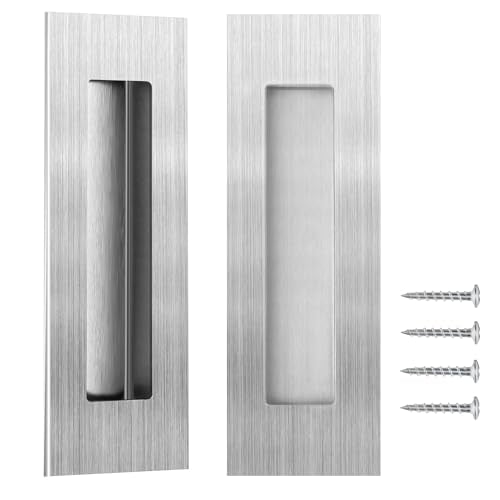 bealy Pocket Door Hardware Set, 2 Recessed Flush Finger Pulls,6Inch Handles Hardware Latch,Recessed Finger Flush Pulls for Bypass,Closet,Sliding,Barn Door, 304 Stainless Steel,Brushed Nickel - color: Brushed Nickel, size: 1 Set（2 Recessed Pull Handle）
