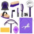 Abbylike 12 Pieces Horse Grooming Kit Racing Festival Tack Room Supplies Horse Brush Sets Equine Care Cleaning Kit Shedding Grooming Massaging Tools(Gray and Purple) - color: Gray and Purple