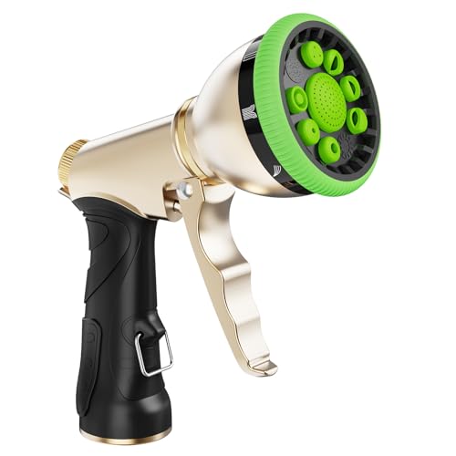 RAINPOINT Garden Hose Nozzle, Metal Hose Sprayer Nozzle With 9 Adjustable Spray Patterns, Heavy Duty Hose Sprayer for Watering Plants, Lawns, Car Wash, Pet Washing (Green)
