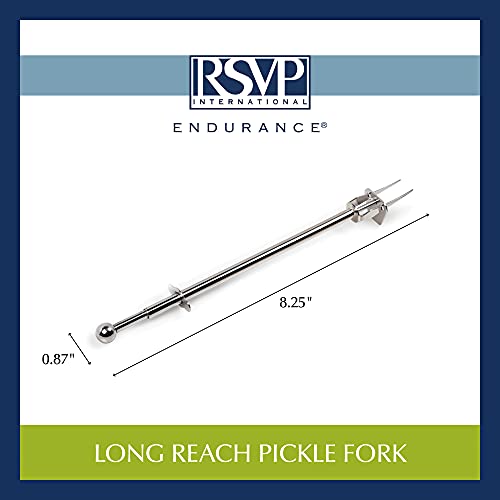 RSVP International Endurance Kitchen Collection Condiment Utensils, 8.25 x 0.87 x 0.87", Long Reach Pickle Fork