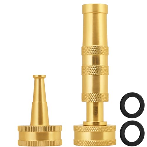 Brass Adjustable High Pressure Hose Nozzle - 3/4 GHT Thread for Watering, Cleaning & More - color: Sprinkler+Nozzle