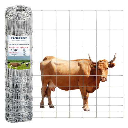 14 Gauge Cattle Fence Panels 4 ft x 328 ft Farm Fence Galvanized Cattle Fence, Pig Fence Panels, Livestock Fence, Grass Pasture Fence for Yard Livestock Animal Protection - size: 4ft×328ft