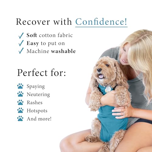 Dog Surgery Recovery Suit, Male Female After Spay Neuter Onesie | Soft Breathable Cotton, Anti-licking Cone Alternative, Protects Stitches & Abdominal Wounds, Patented Clip-up Potty System - color: Blue, size: Small