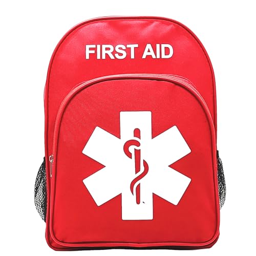 Red Emergency Bag First Aid Backpack Empty Medical Treatment First Responder Trauma Bags for Hiking Outdoors Travel Camping Pet Dog Cat Daycare (Red White) - color: Red White