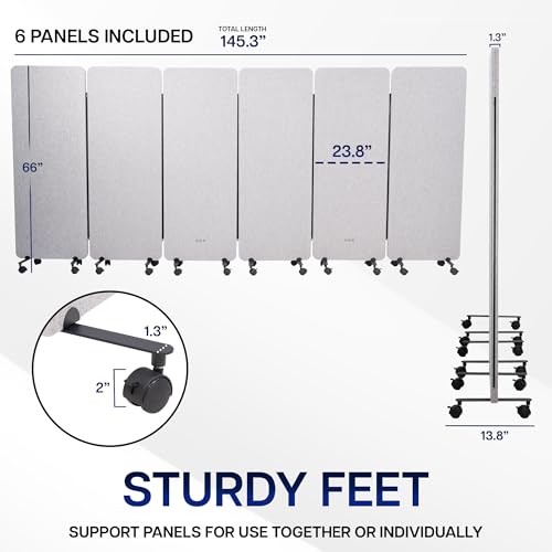 VIVO Freestanding 145 x 66 inch Privacy Panel System, Mobile Cubicle Divider, Acoustic Wall Partition, x6 24 inch Panels, Gray, PP-KIT-T145G-M - size: 145"