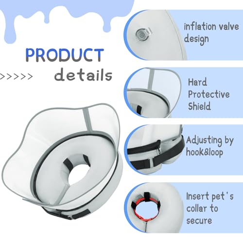 Supet Raised Inflatable Dog Cone Collar to Stop Licking, Soft Dog Cone Alternative After Surgery, Pet Neck Donut Collar for Small Medium Large Dogs - color: Solid Grey, size: S(Neck 7"-9.5")