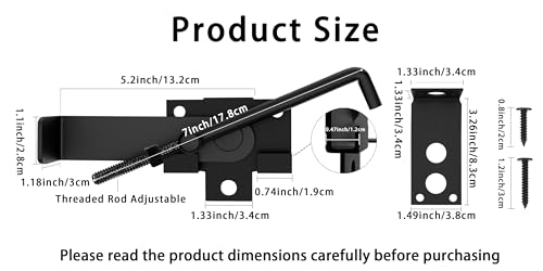1Pack Barn Door Latch,Sliding Door Latch with Hook,Black Shed Cam Latch,7in Adjustable Lock Lever,for Farm Garden Courtyard Wooden Door,Pet Partition Door