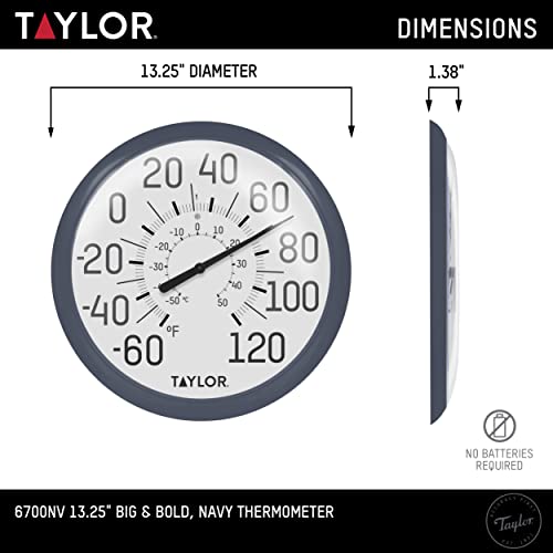 Taylor Big & Bold Wall Thermometer, 13.25 Inch, Navy - color: Navy, size: 13.25 inches (Pack of 1)