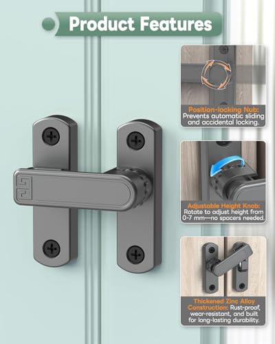 Adjustable Barn Door Locks, 90/180 Degree Gate Latch, Grey-2 Pcs | Home Security Sliding Door Latch for Bedroom, Barn, Cabinet, Garden & Fence - color: Grey-2 Pcs