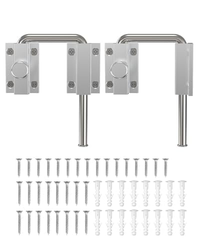 Updated U Patio Sliding Door Loop Lock Latch, Silver-2 PCS | 90/180 Degree Aluminum Alloy Home Security Loop Bolt Lock for Barn Door,Window, Fence, Shed and Gate Latch - Rotary Locking - color: Silver-2 PCS