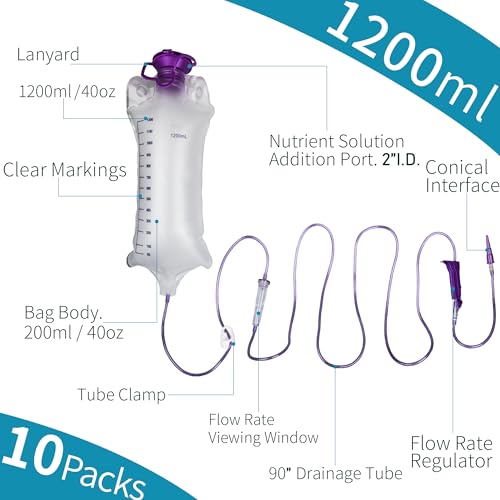 10 Packs Bulk Set 1200ML E-nteral Delivery Gravity Bag Set, Disposable E-nteral N-utrition Bag, Gravity Feeding Bag - Bags Kit Easy to Use for N-utrient Delivery