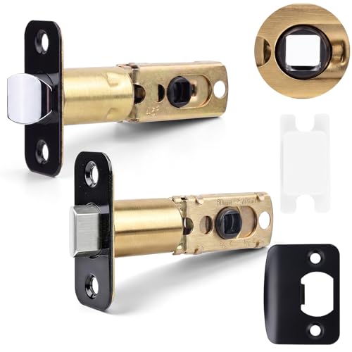 Door Latch Replacement - Non-Locking, 8mm Square Hole, Matte Black, 2 Pack | For Bedroom, Bathroom & Closet,Fits 2-3/8" or 2-3/4" Adjustable Backset, Easy install. Premium solid stainless steel.
