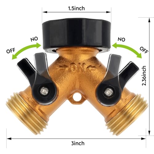 Brass Hose Y Connector Brass Garden Hose Adapter, Garden Hose Splitter 2 Way Heavy Duty, Hose Bib Splitter with 2 Extra Rubber Washers - style: 2 Way-1PC
