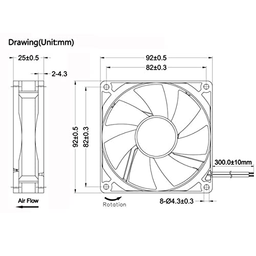 GDSTIME 92mm x 25mm 12V 2-Pin Dual Ball Bearings Brushless DC Cooling Fan | for Wine Cooler, RV Fridge, Power Supply, Dehumidifier, Inverter, Humidor, 92x92x25mm, 9225, 12 Volt Computer PC Case Fans - size: 92x25mm