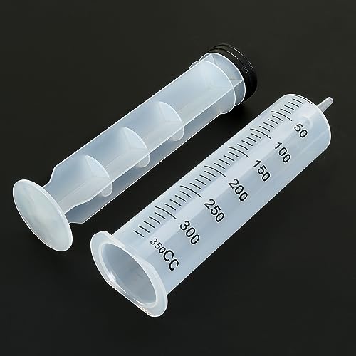 3 Pack 350ml Syringes with 55.1 Inch Tube and Needle 14G 1.5”, Sterile Syringe Individually Packaged for Labs, Liquid Measuring, Feeding Pets,Oil or Glue Applicator - style: 350ml