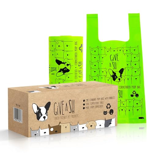 Certified Home Compostable Dog Poop Bags with Handles, Pantry Roll of 240 | NF T51-800, ASTM D6400 and EN 13432 certified, cornstarch based, extra long for easy tying, keeps hands clear, 10% to charity - size: 1 Count (Pack of 240)