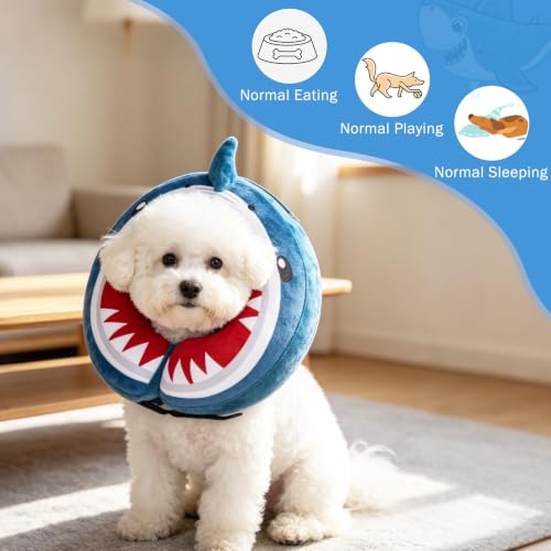 SCENEREAL Dog Cone Alternative After Surgery for Small Medium Large Dogs | Inflatable Cone Collar for Dogs Cats, Adjustable Soft Donut Recovery Collar to Prevent Licking, Shark Print E-Collars - color: Blue Shark, size: XS(Neck 9.5"-11.5")