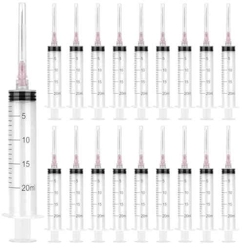 100 Pack Disposable 20ml/cc Syringes with Needle 18G 1.5”, Sterile Measuring Syringe Tool Individually Packaged for Scientific Labs, Epoxy Resin, Craft, Machine Oil, Ink or Glue Applicator