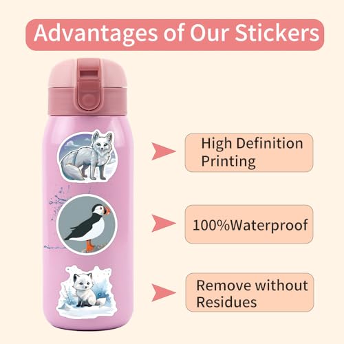 Cute Artic Animals Stickers Penguin Polar Bear Decals for Kids Teen 60PCS | Waterproof Vinyl Kawaii Artic Animal Sticker for Water Bottle Laptop Luggage Skateboard Gifts for Adult Decal Teachers Reward - color: Arctic