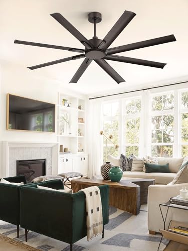 ZMISHIBO 65 Inch Ceiling Fan without Light, 8 Aluminum Reversible Blades | Industrial-Grade, DC Motor, Damp Rated, 6 Speeds, Remote Control, 3 Downrods, Flat/Sloped Ceiling, Living Room, Patio, Gym - color: Oil-bronze, size: 65inch